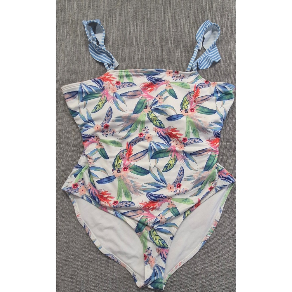 Outdoor Oasis One Piece Swimsuit XXL White Tropical Floral Adjustable straps